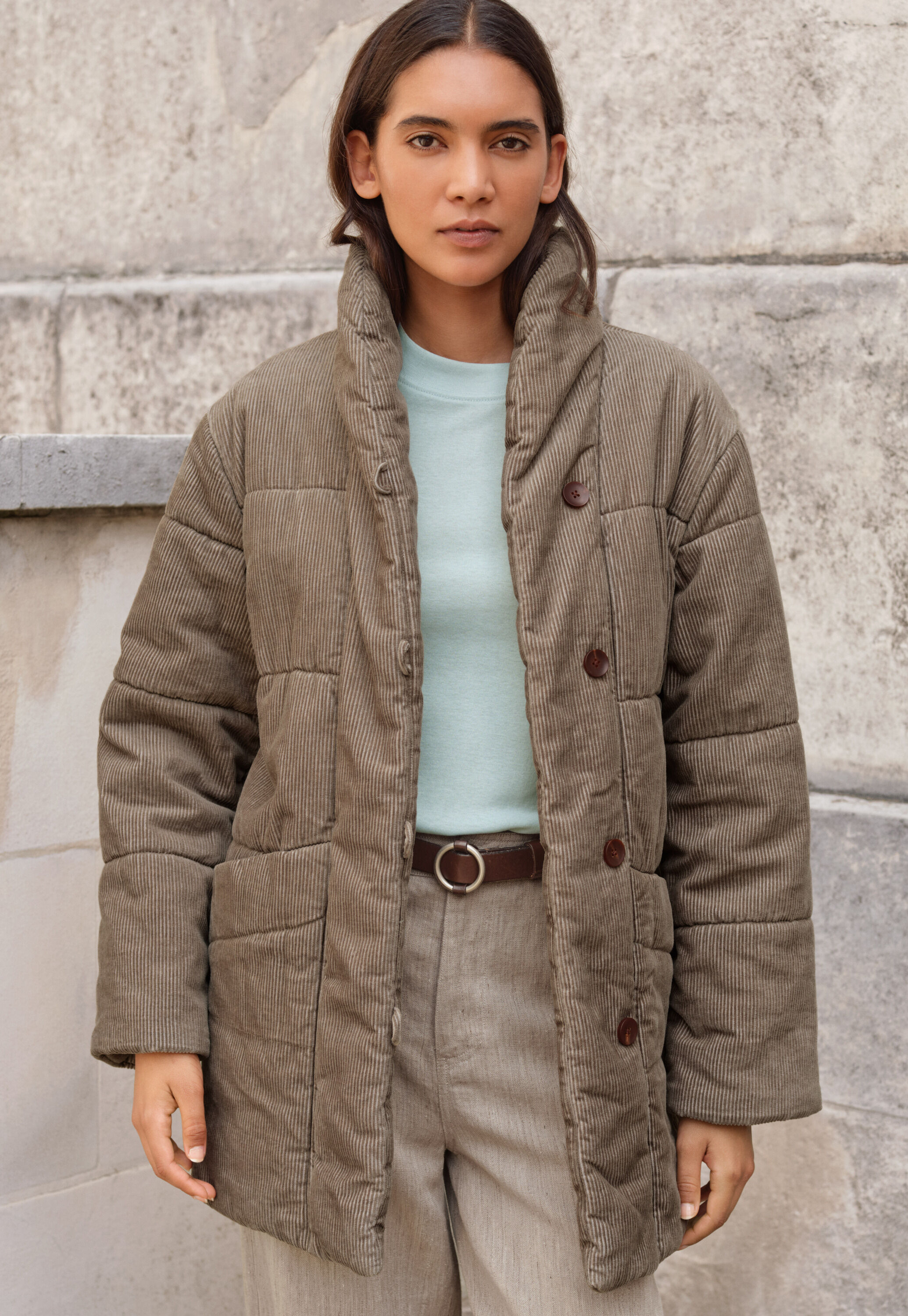 Padded shawl-collar coat