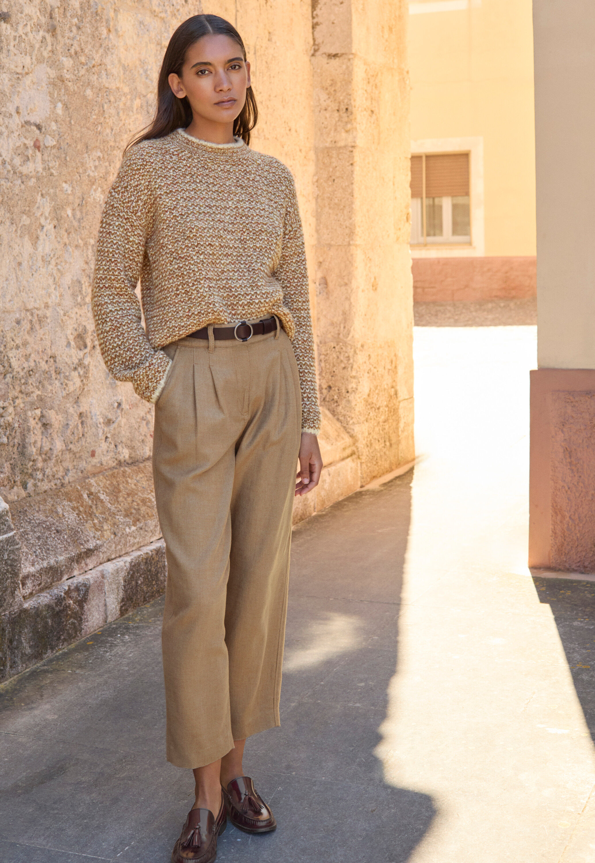 Stitch-detail sweater, Rust grey, large
