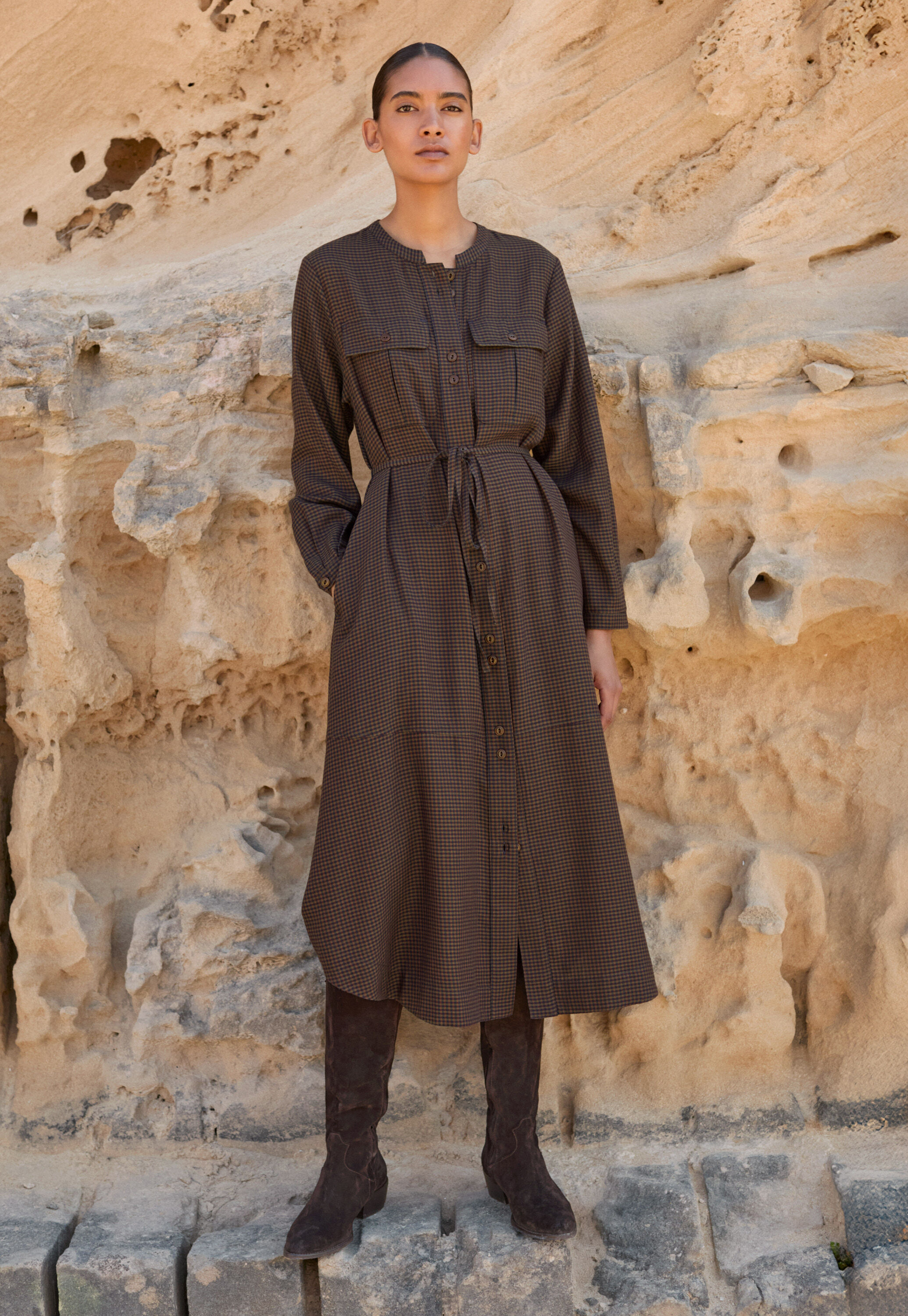 Cord funnel-neck dress