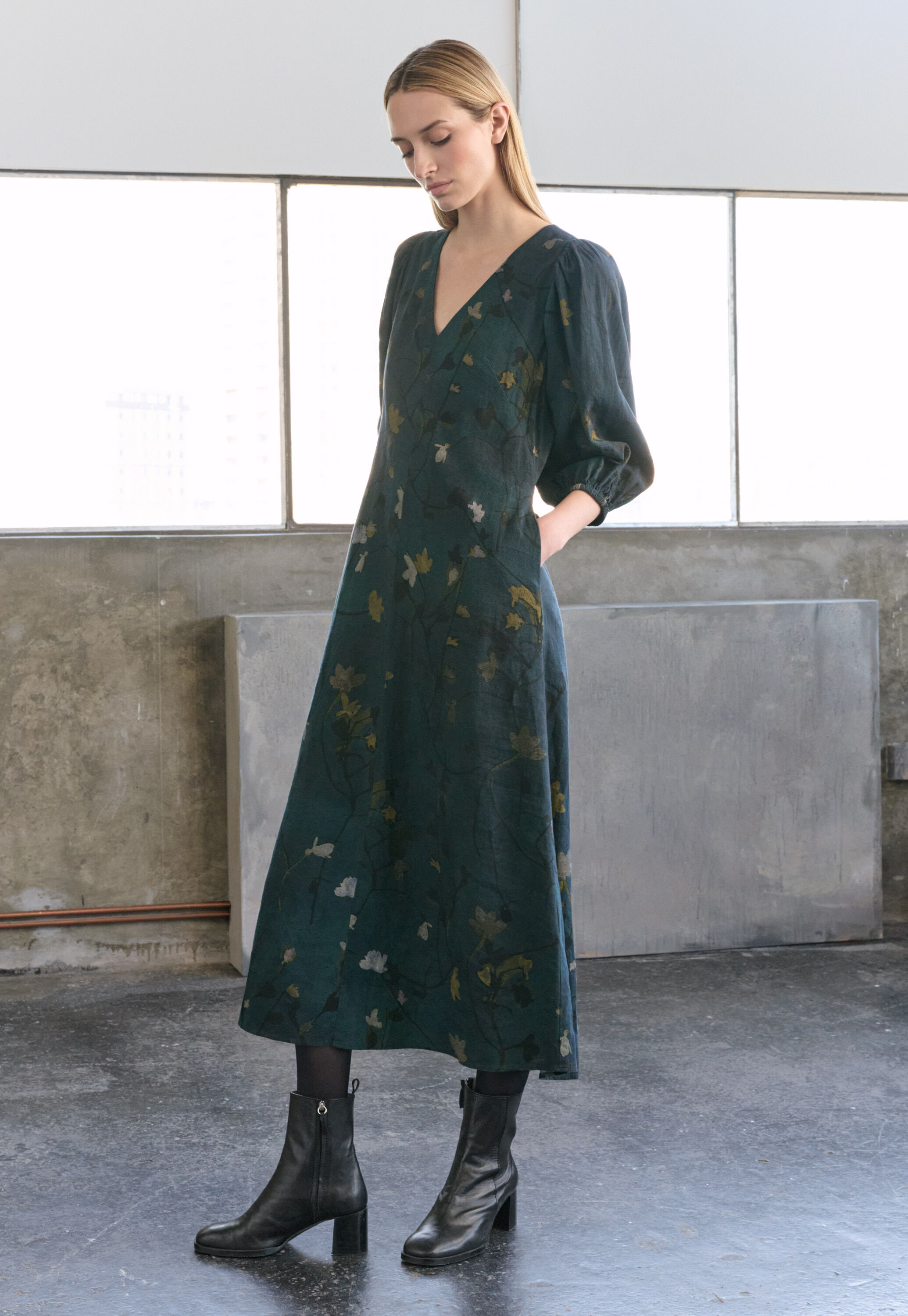 Printed dress, Dark petrol, large