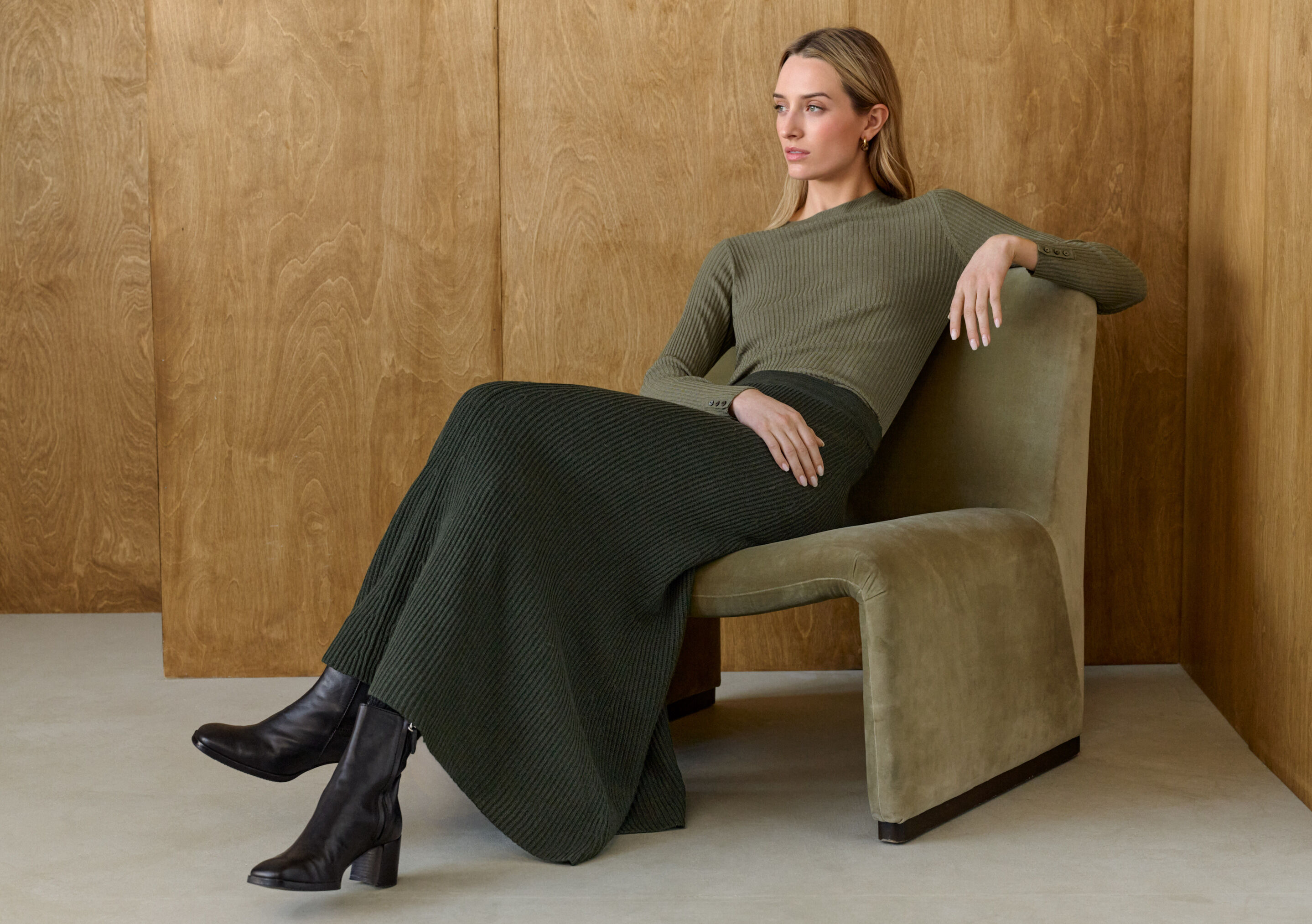 Cord funnel-neck dress
