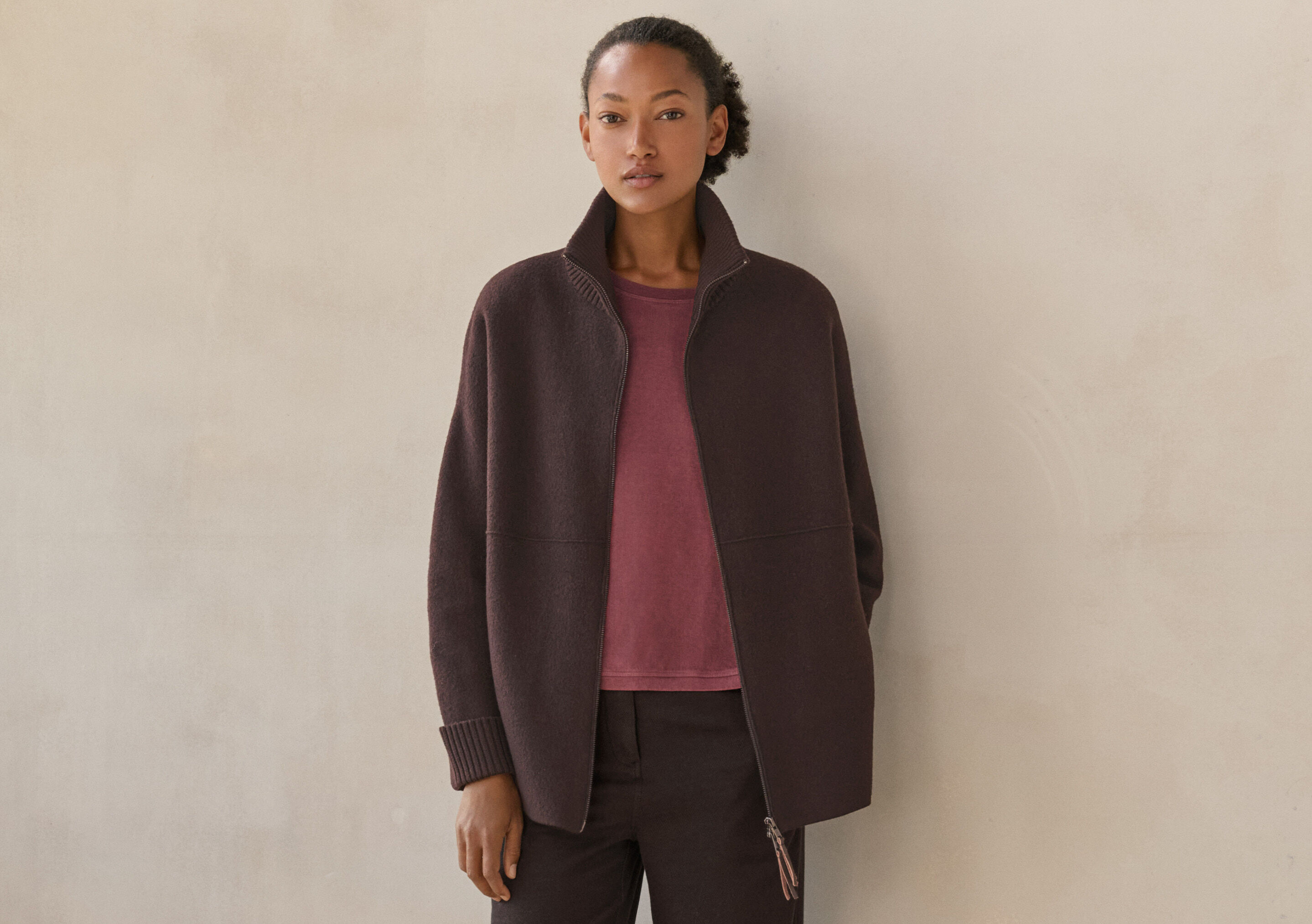 Zip-front knitted jacket