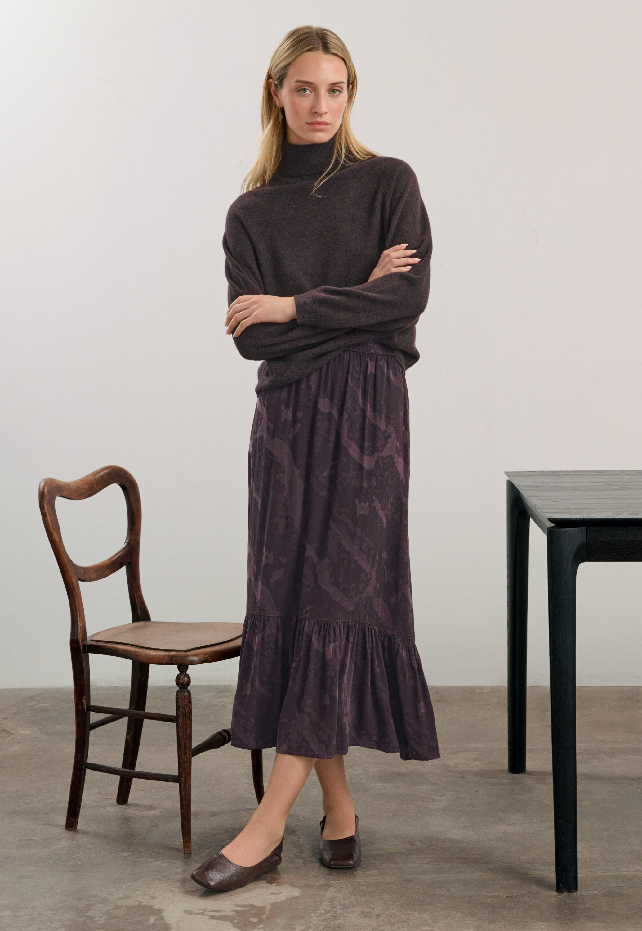 Jacquard skirt, Aubergine, large