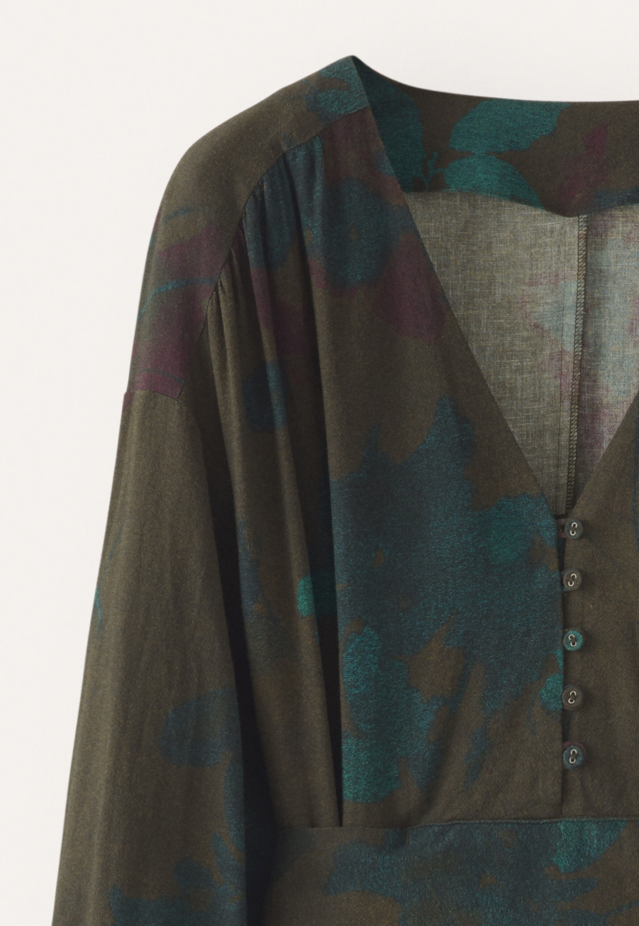 Long printed dress, Brown teal, large
