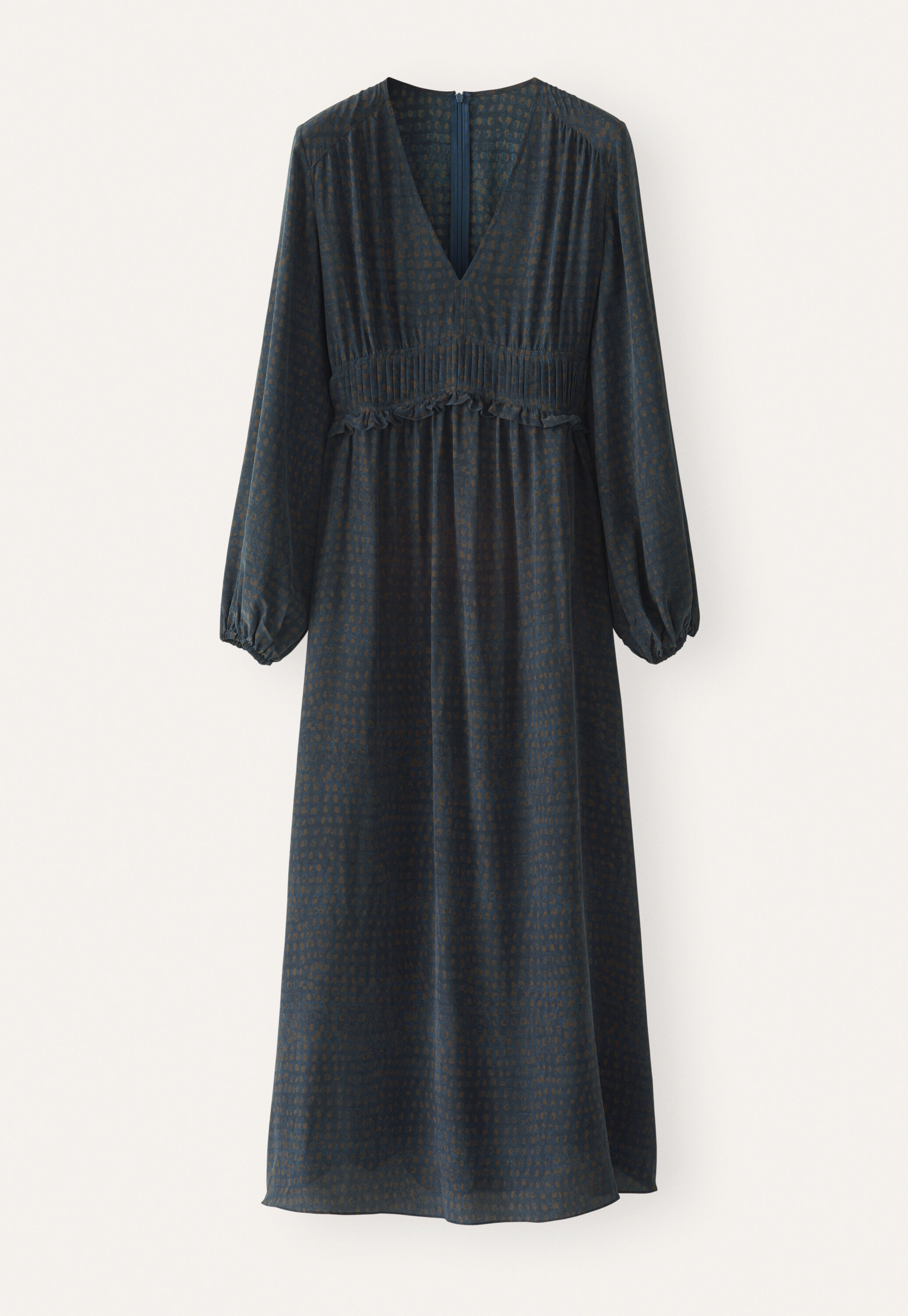 Pleated waist dress, Teal brown, large