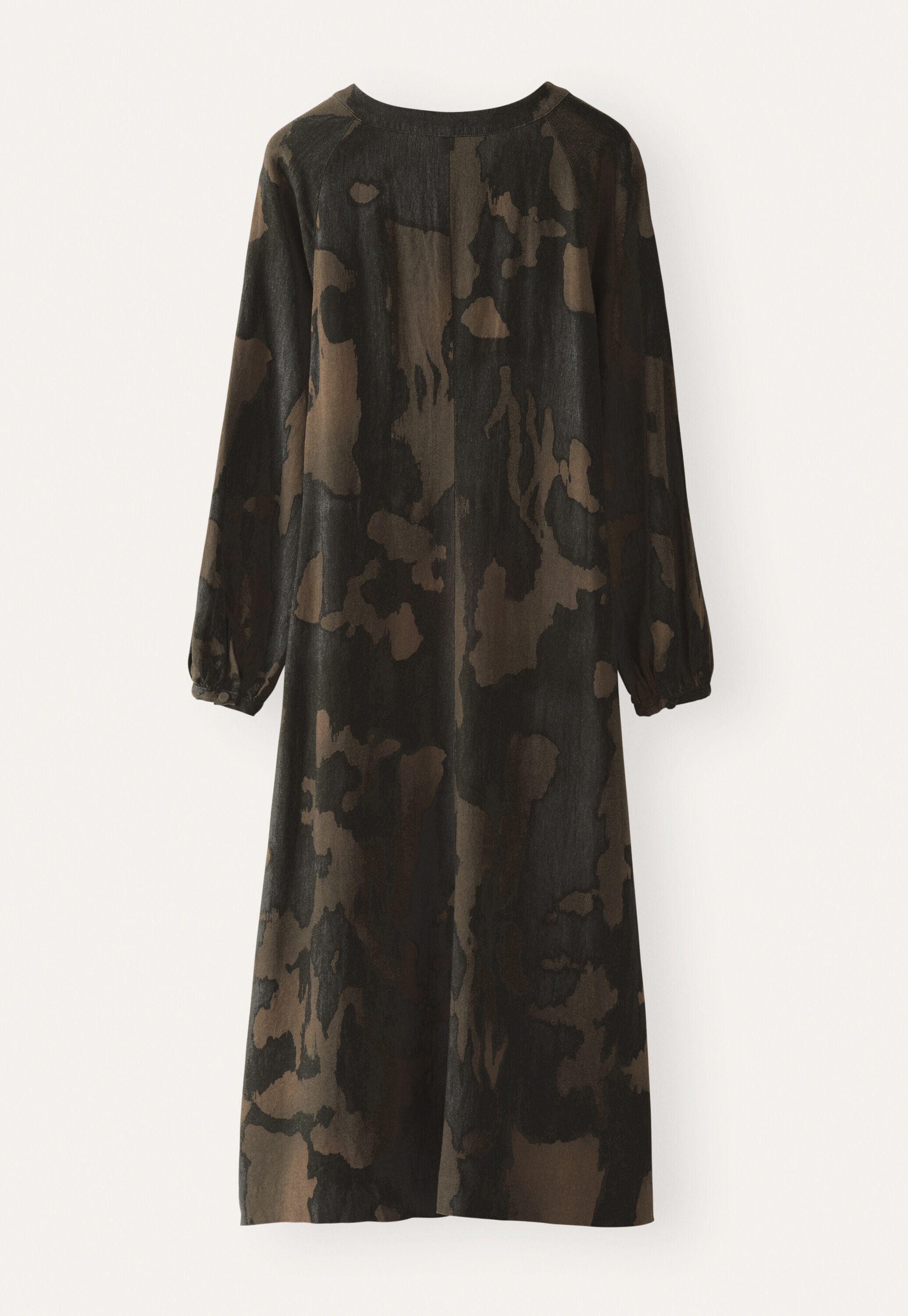 Printed round-neck dress, Ink brown, large