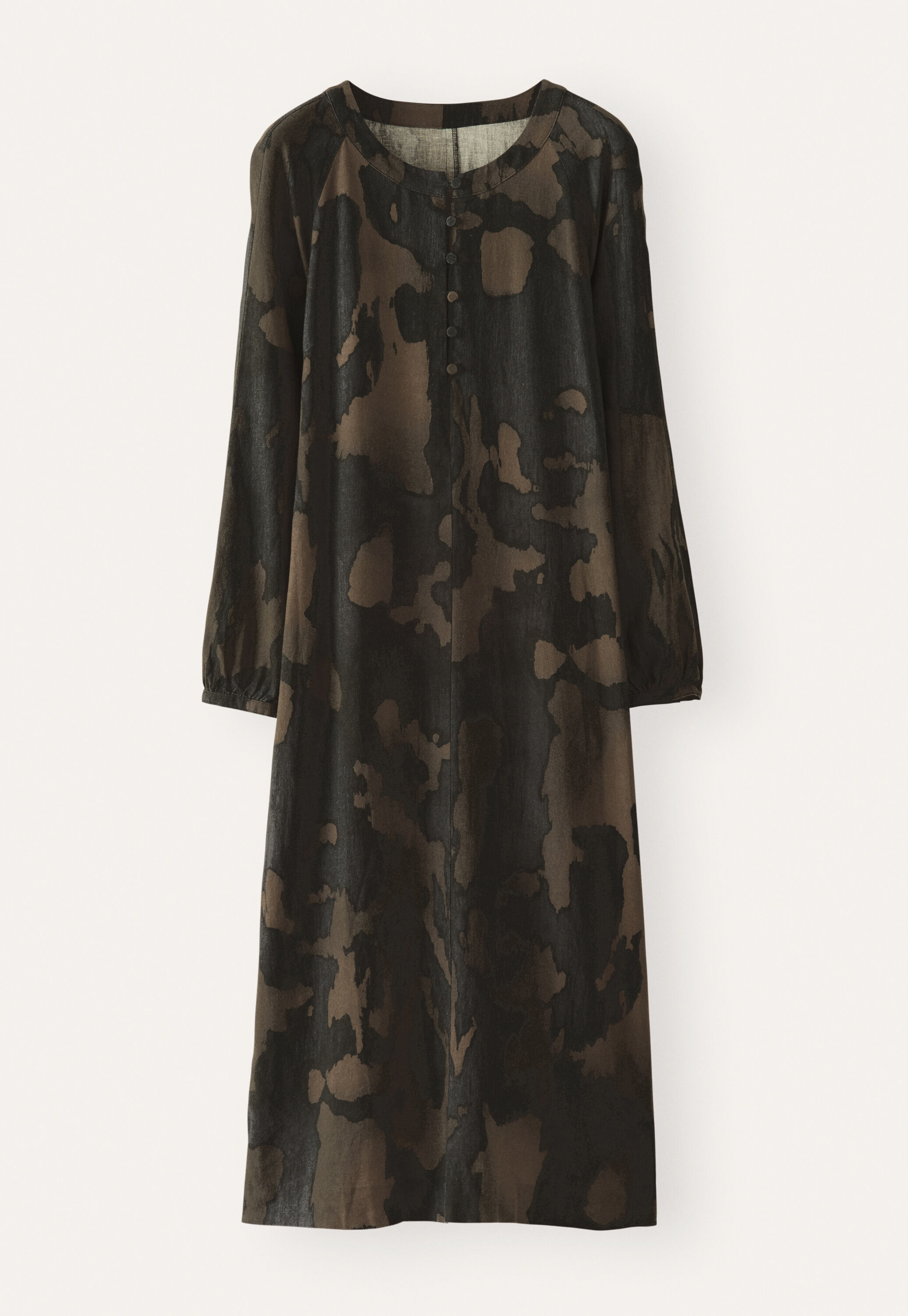 Printed round-neck dress, Ink brown, large
