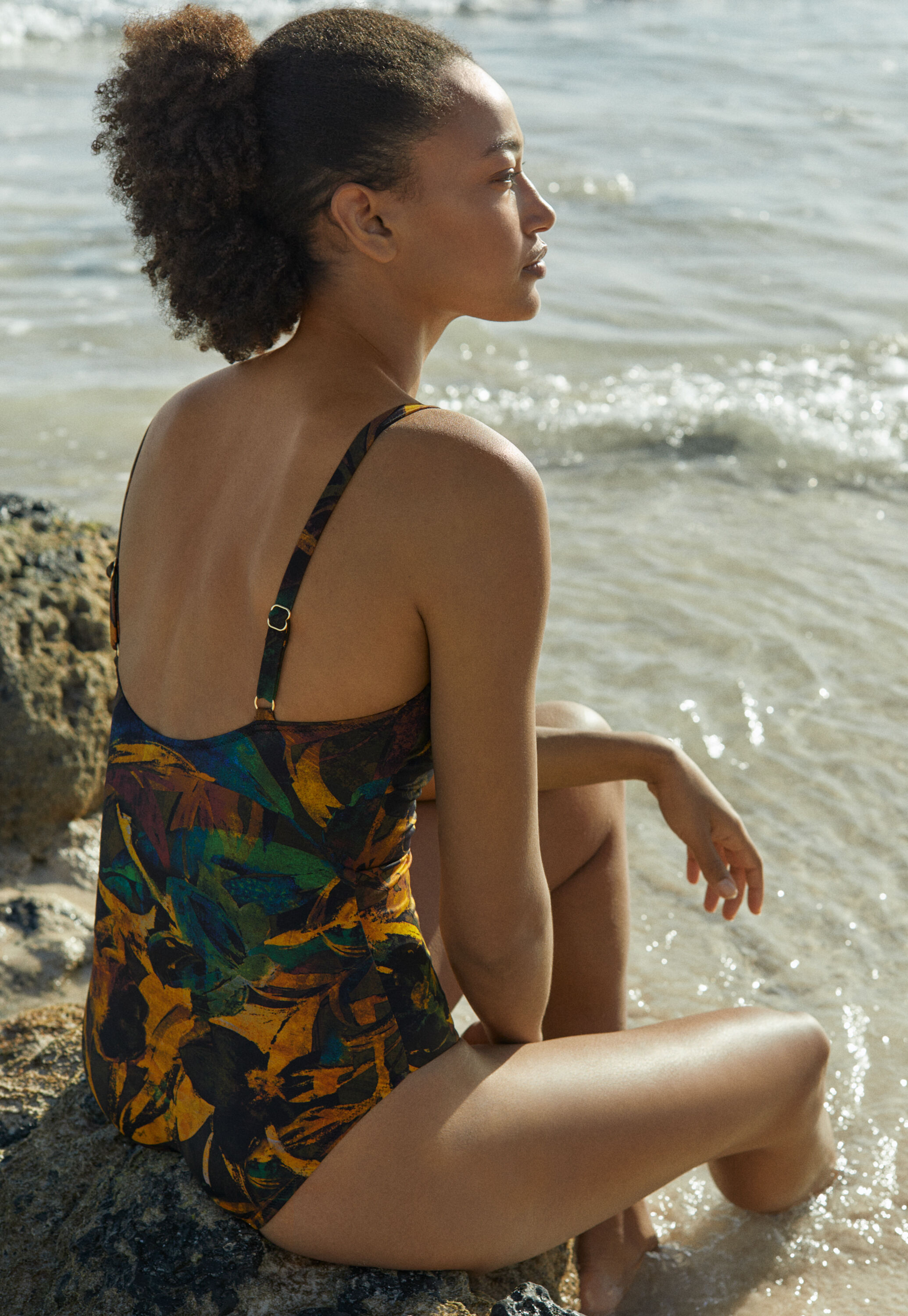 Printed square-neck swimsuit