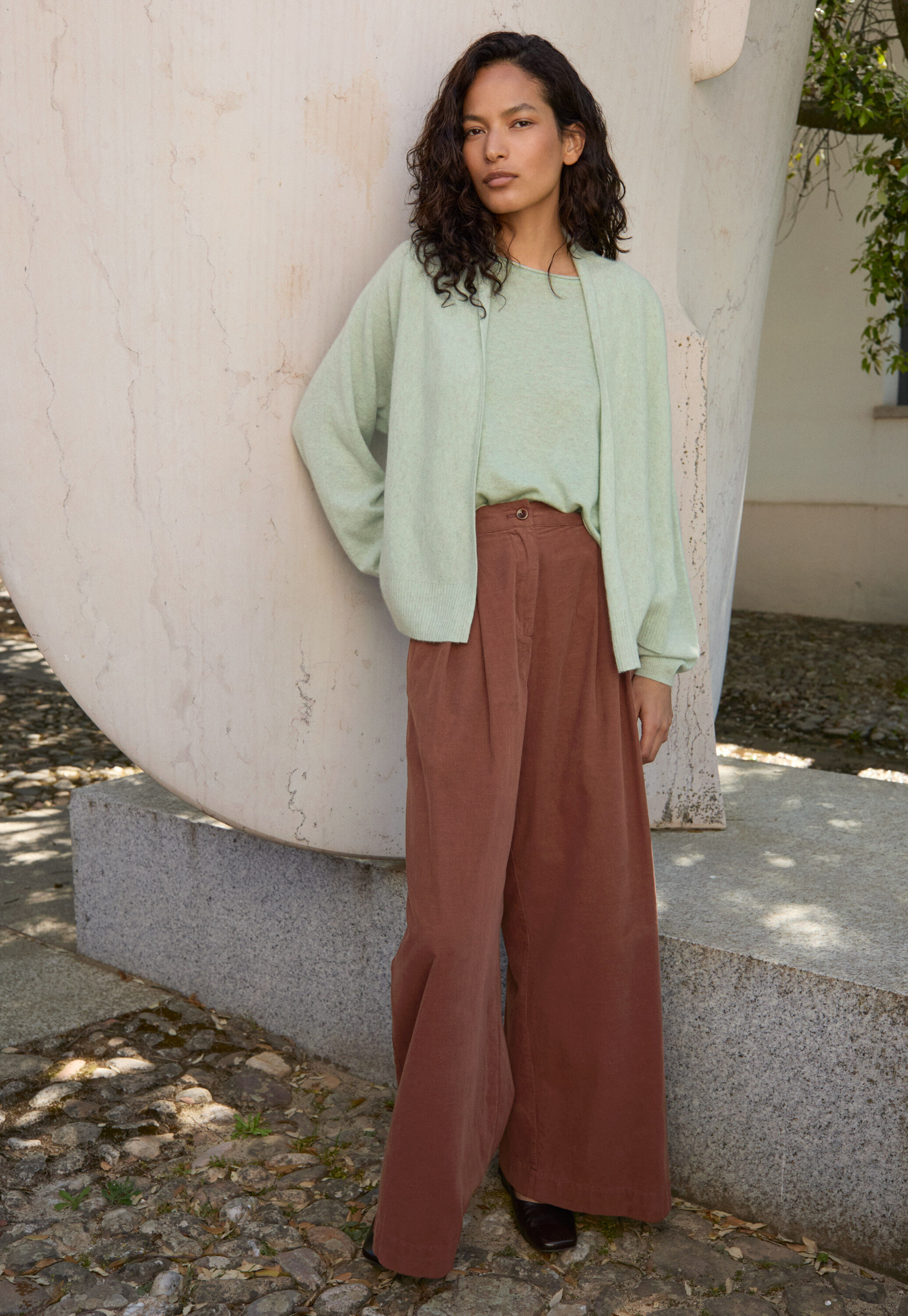 Fine cord wide-leg trousers