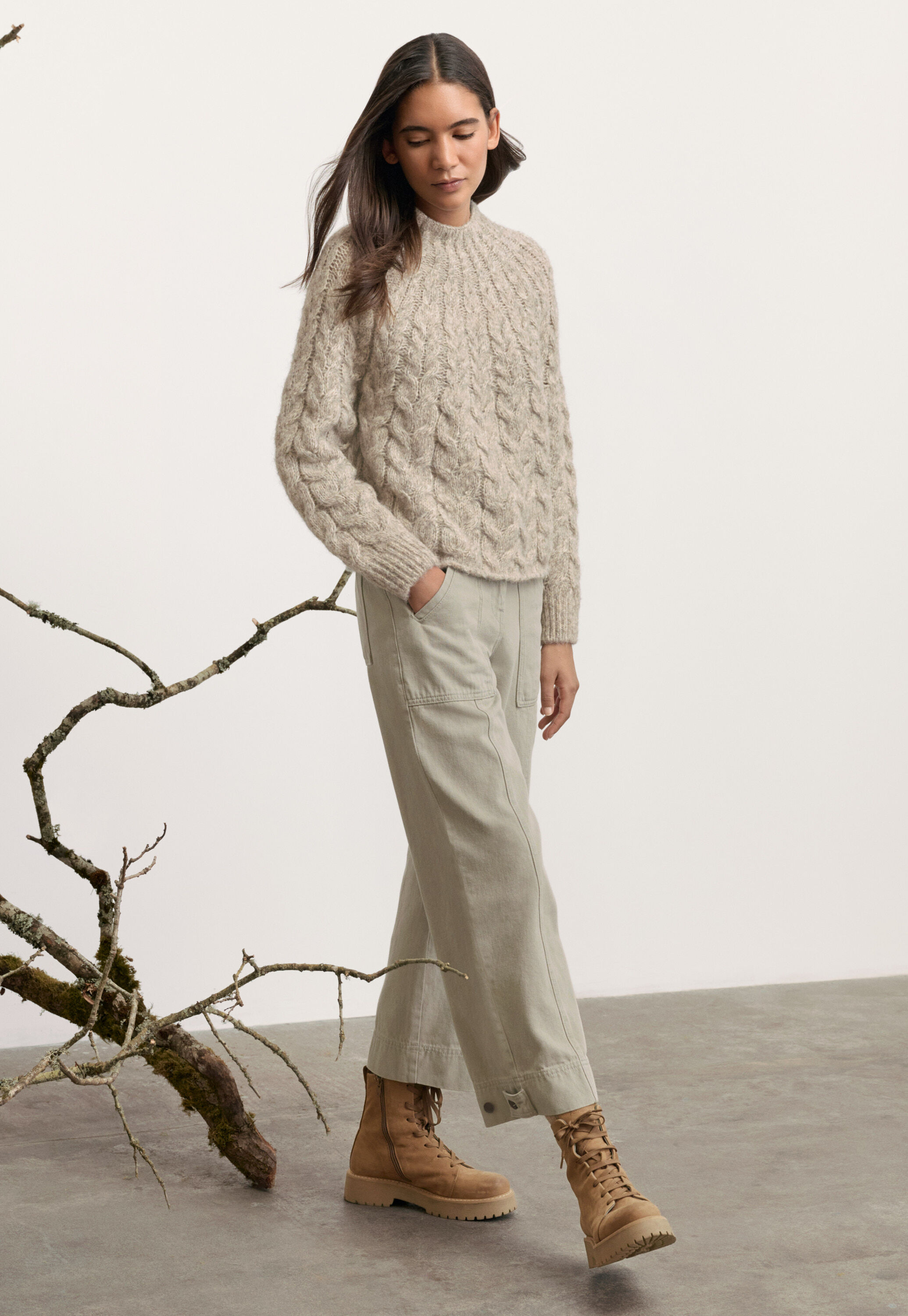 Cropped seam-detail trousers, Sage grey, large