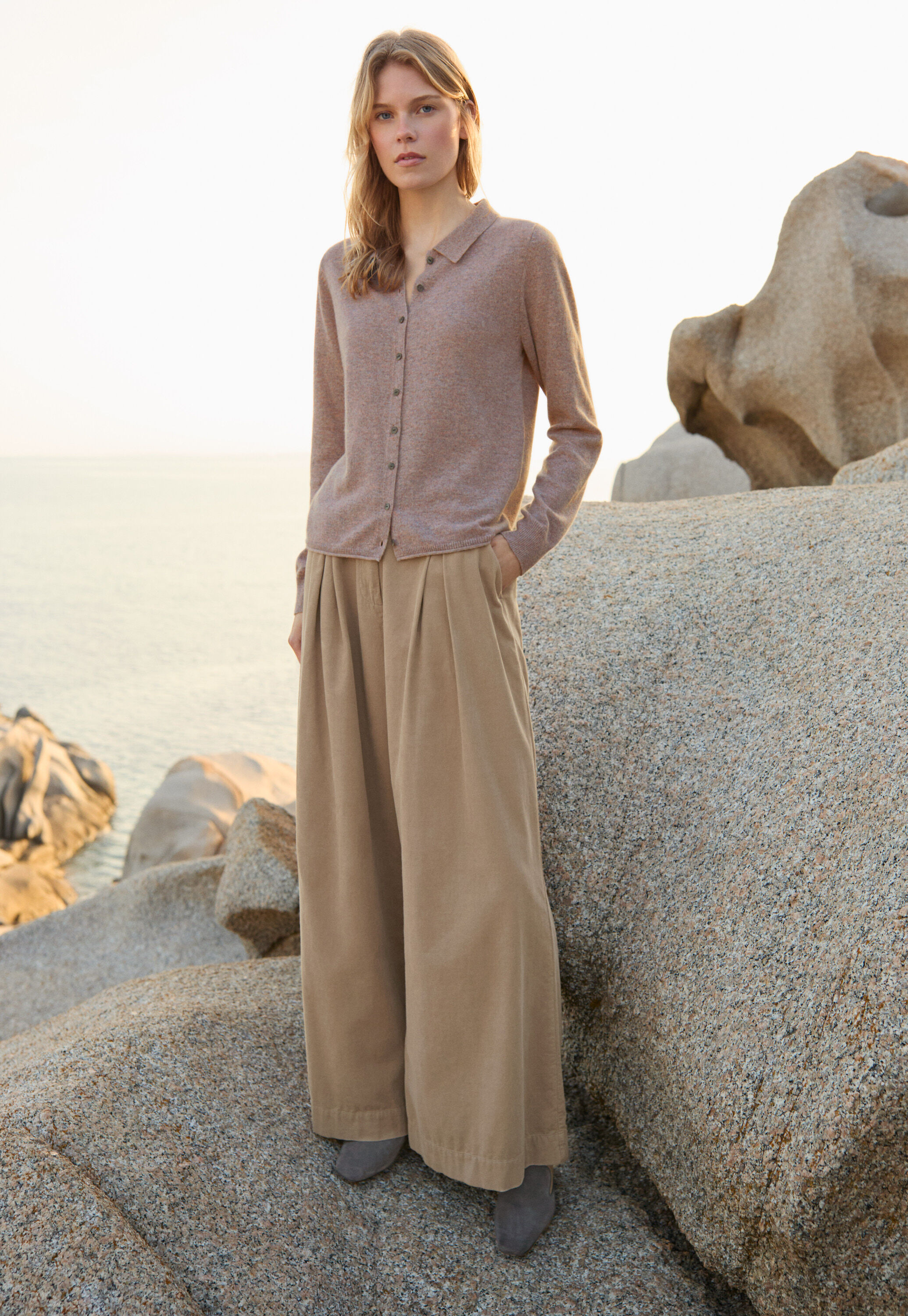 Fine cord wide-leg trousers