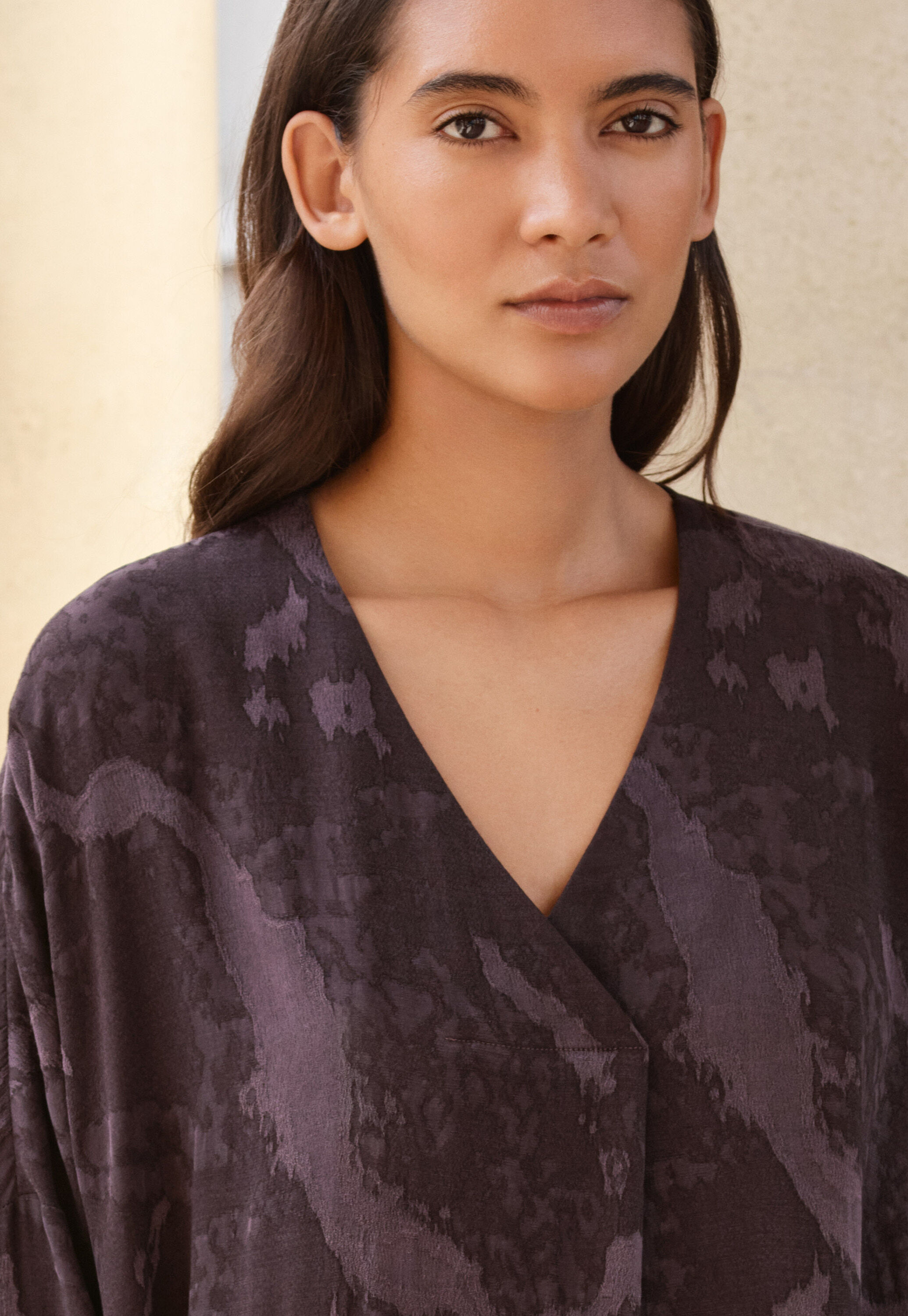 Jacquard v-neck dress, Aubergine, large