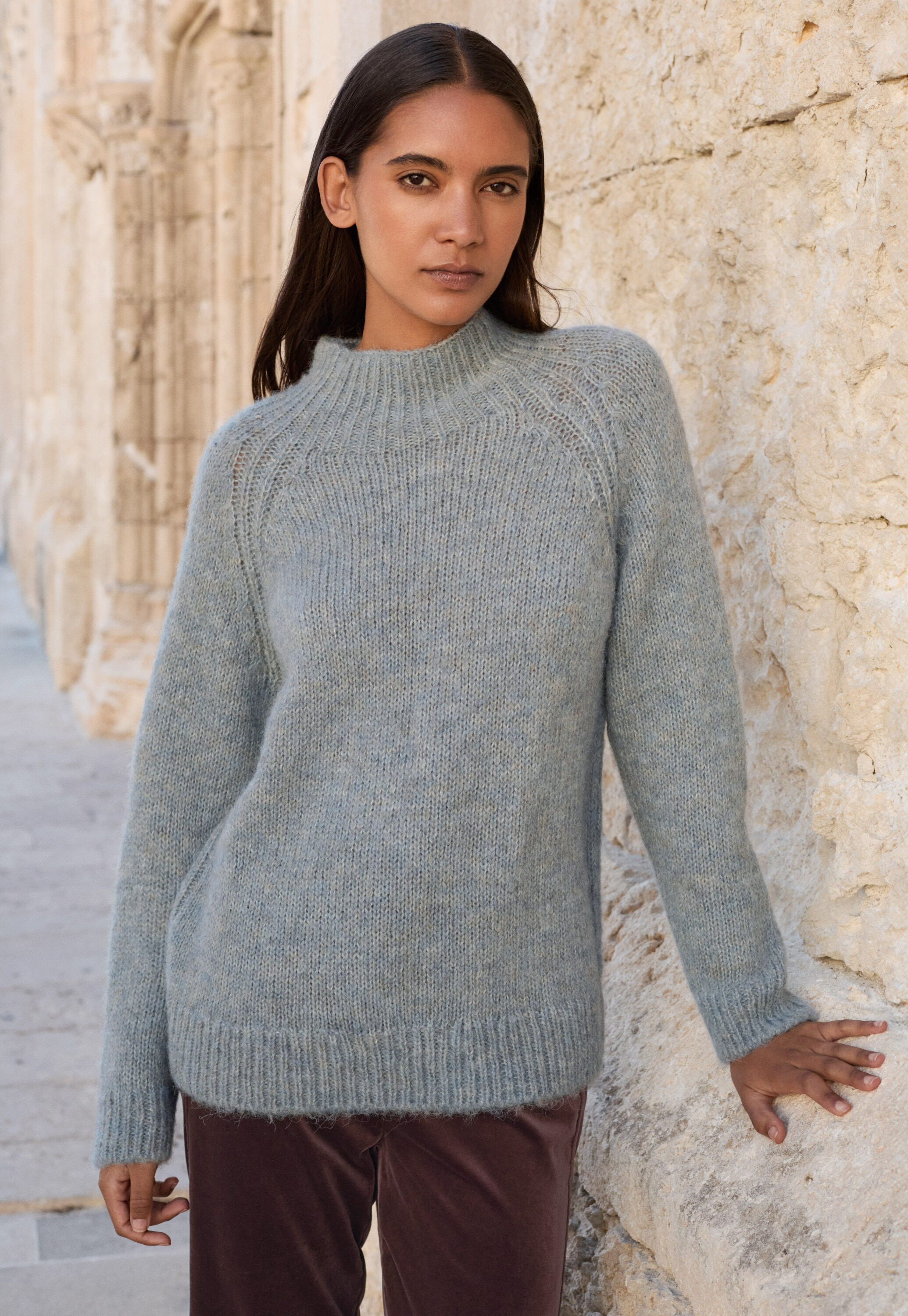Funnel-neck sweater, Frosted blue, large