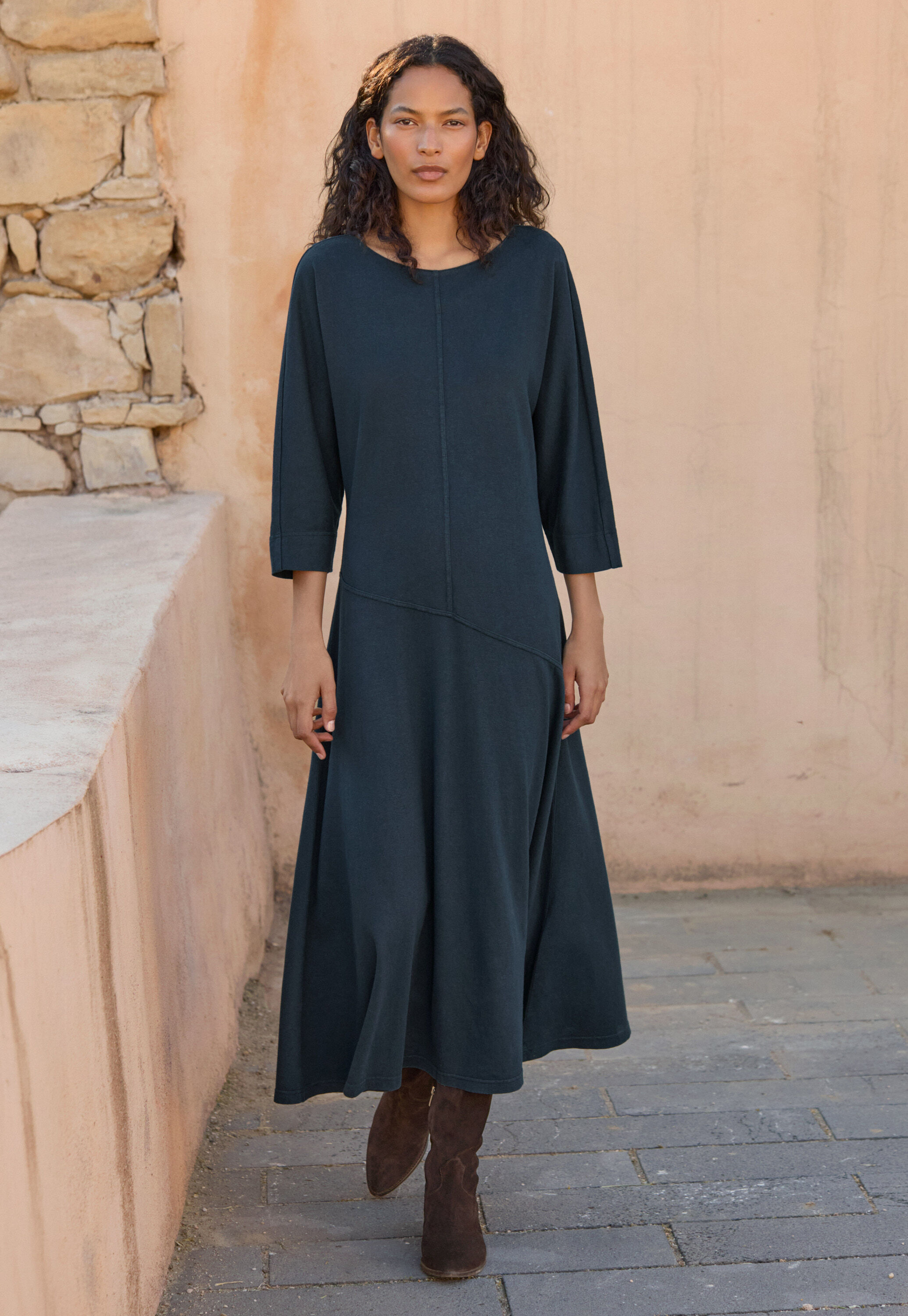 Cord funnel-neck dress