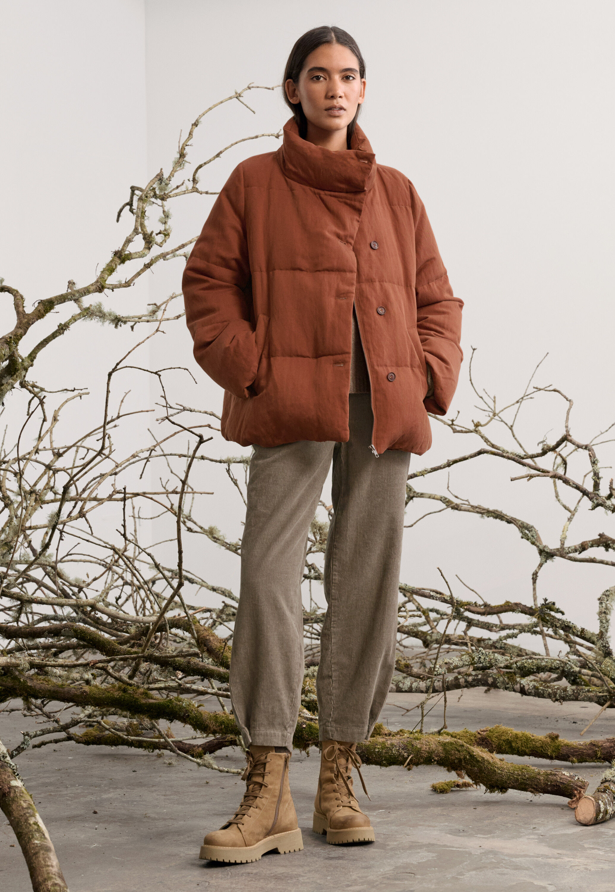 funnel-neck padded coat, Chilli rust, large