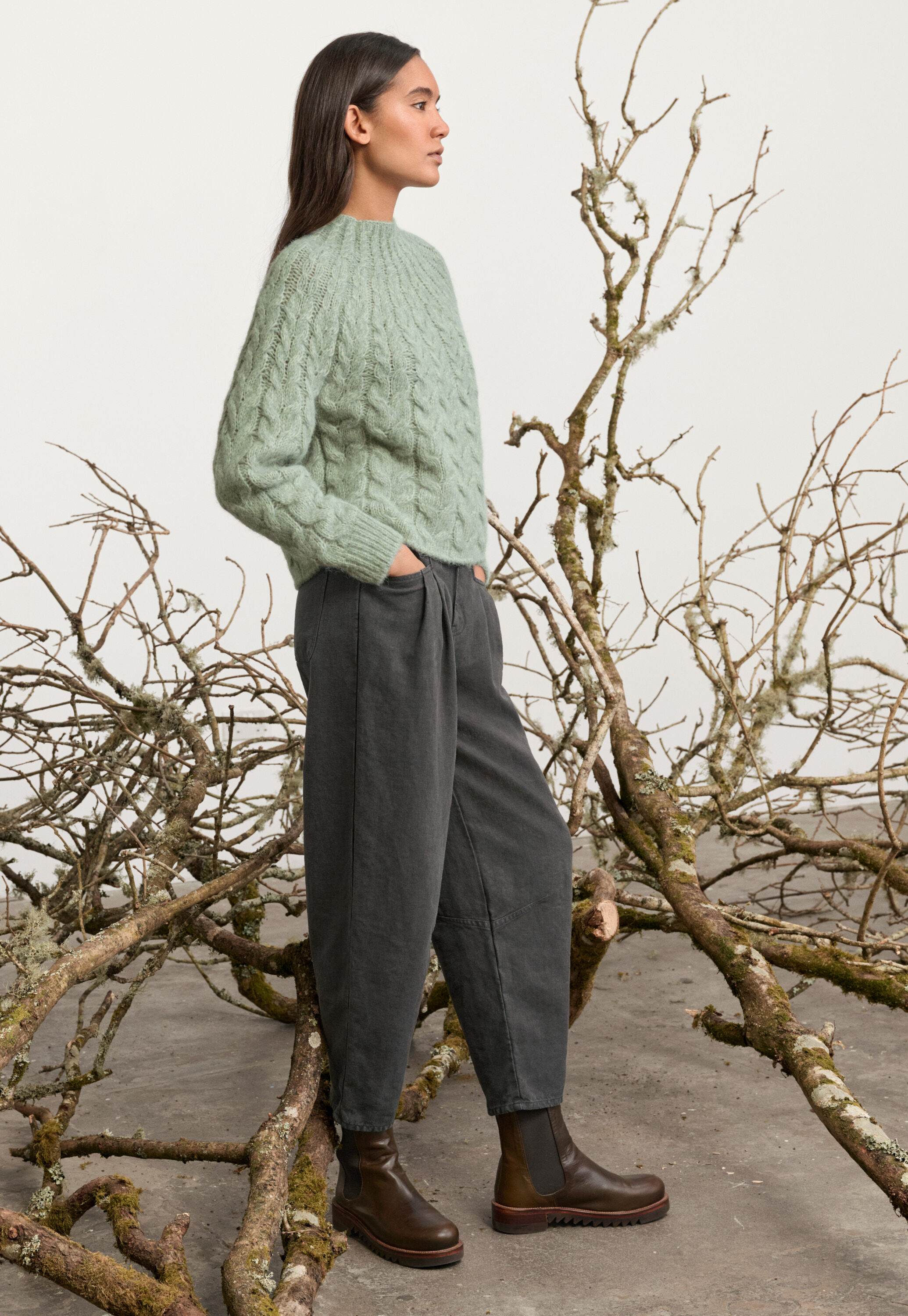 Tapered-leg trousers, Charcoal, large