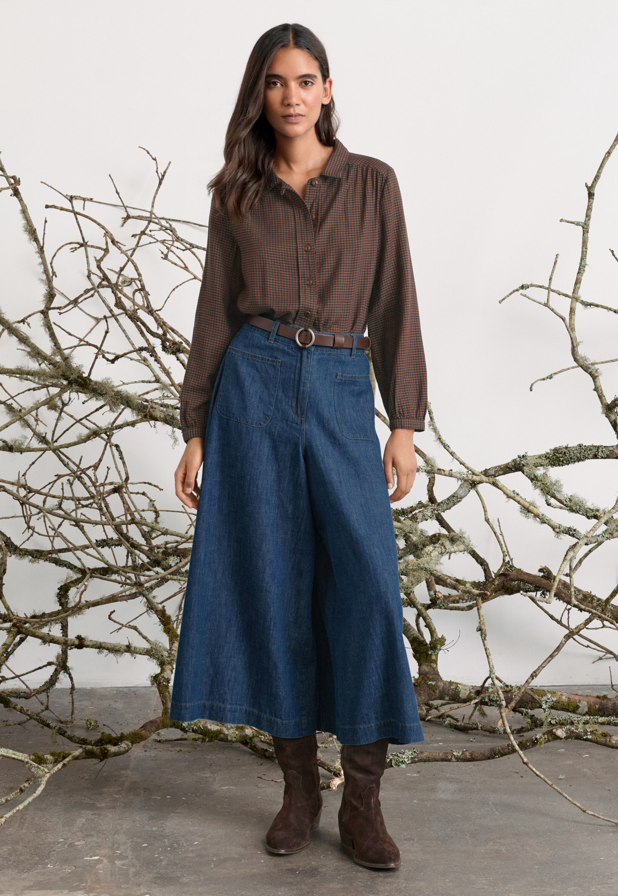 Indigo-dyed culottes