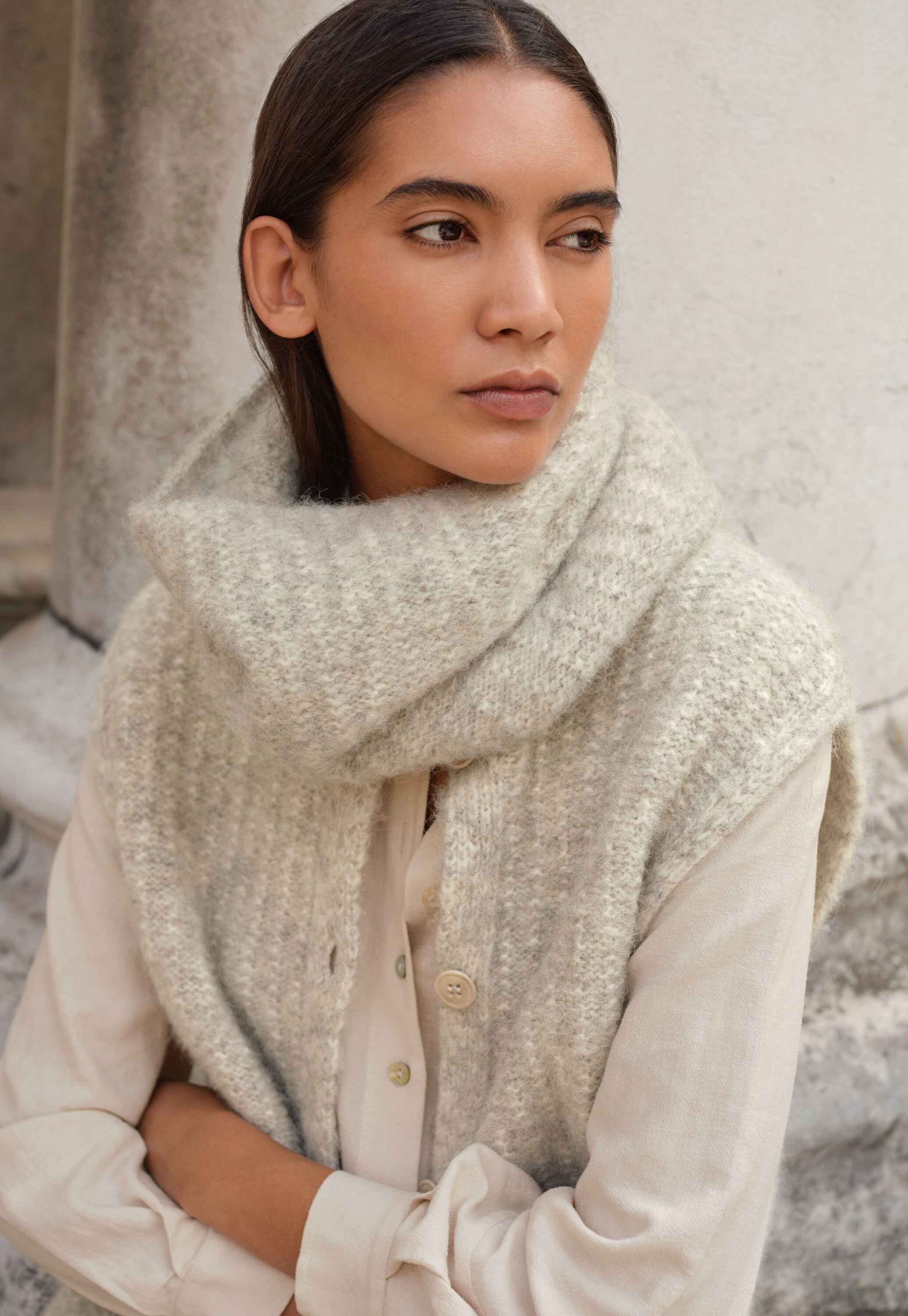 Knitted snood, Pale grey, large