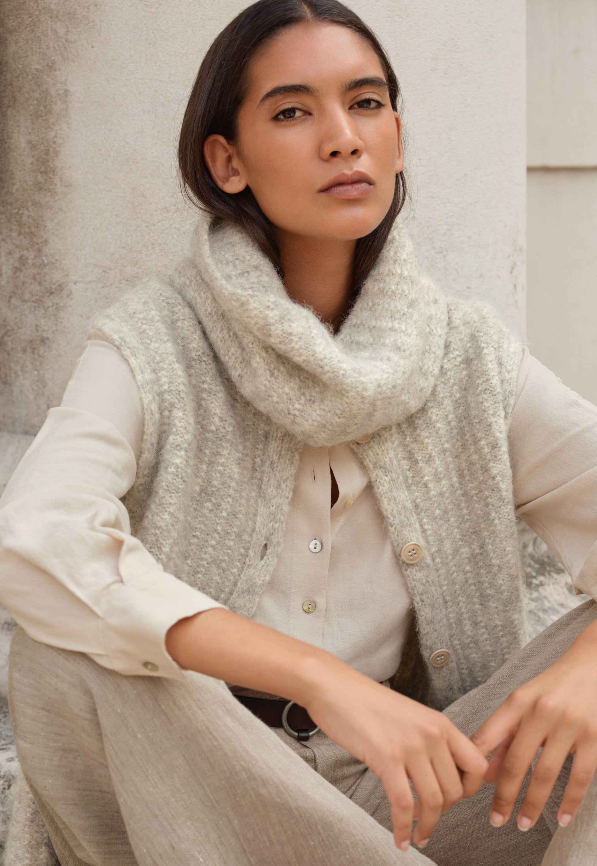 Knitted snood, Pale grey, large