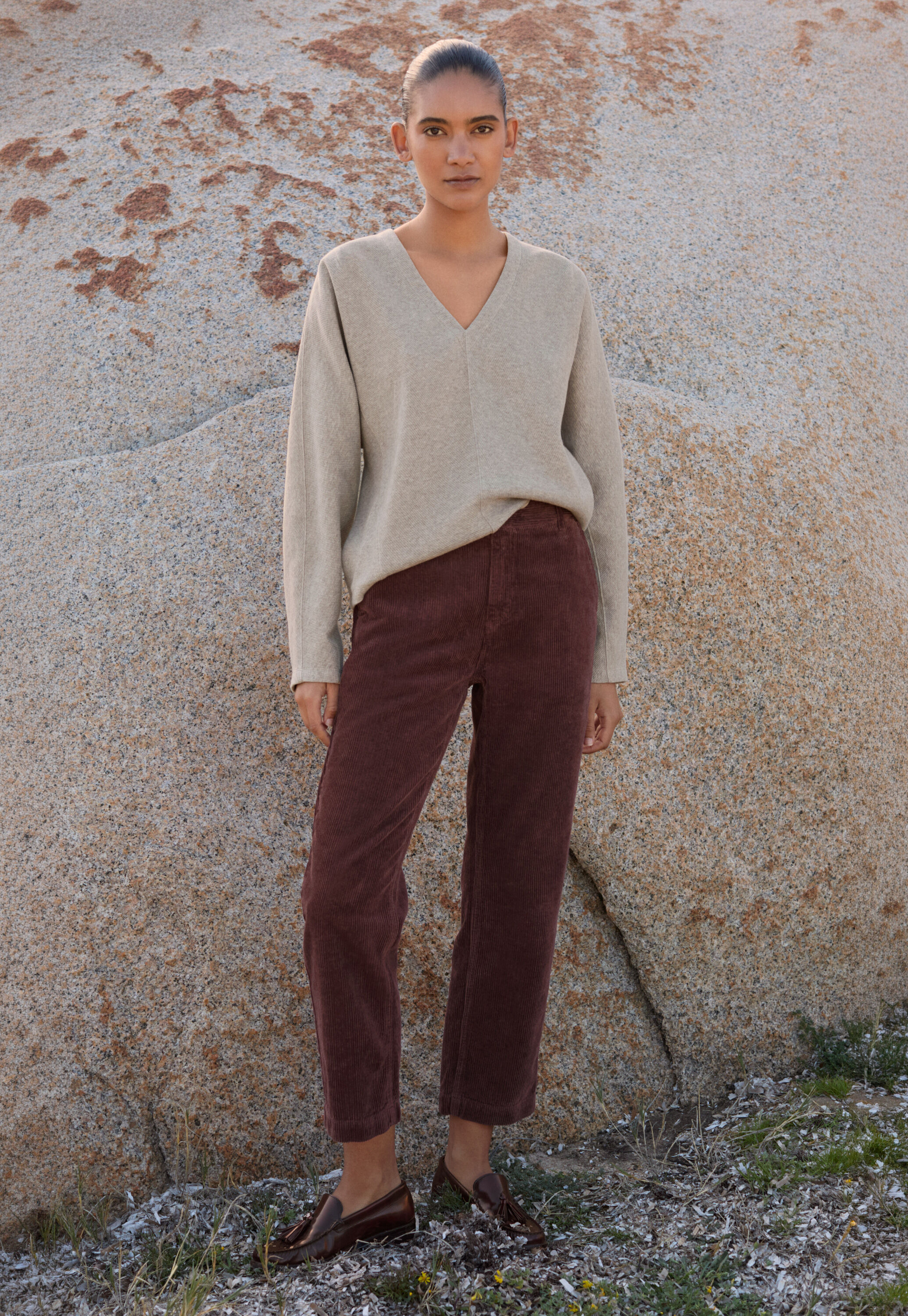 Slim cropped trousers, Soft aubergine, large