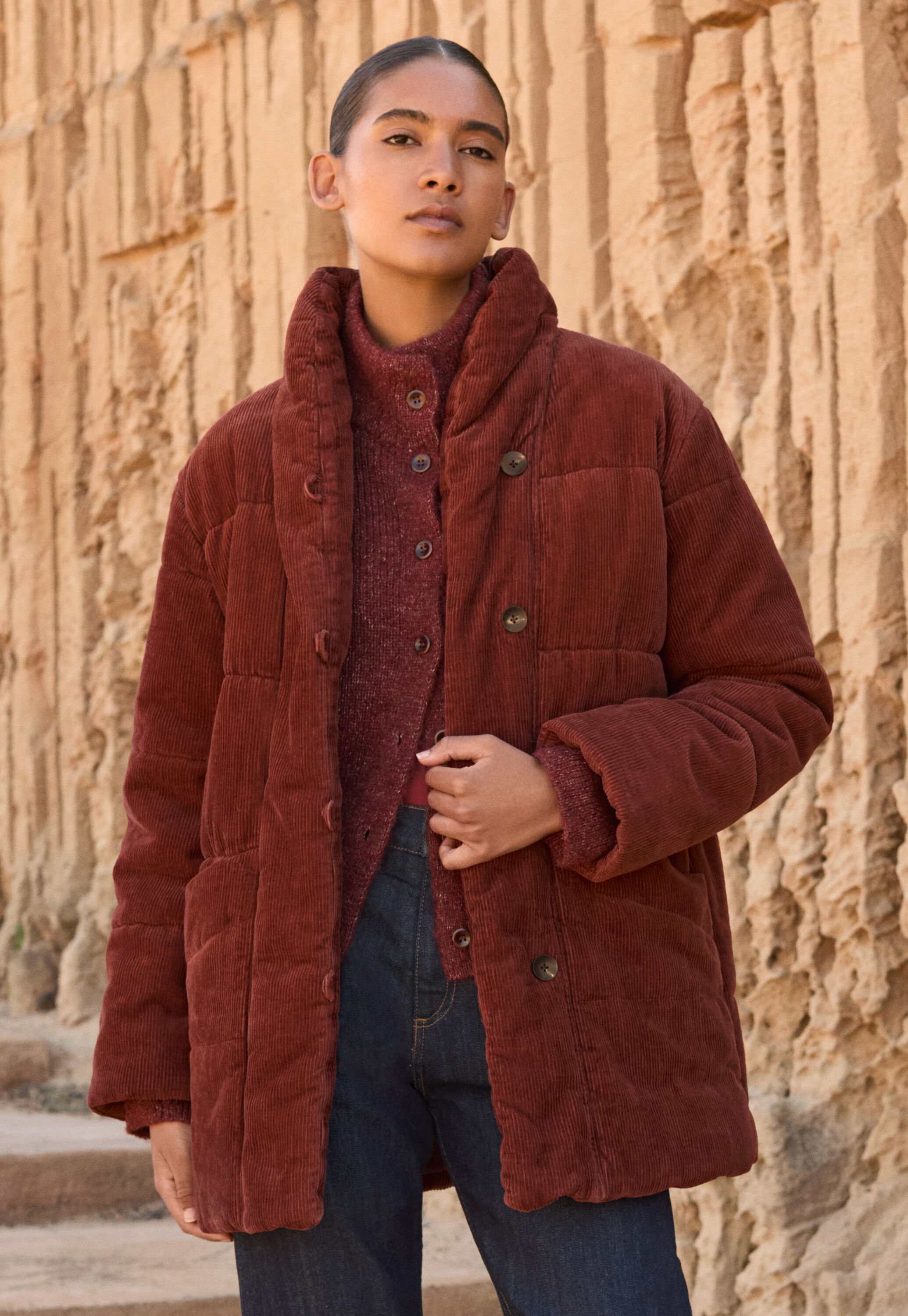 Padded shawl-collar coat