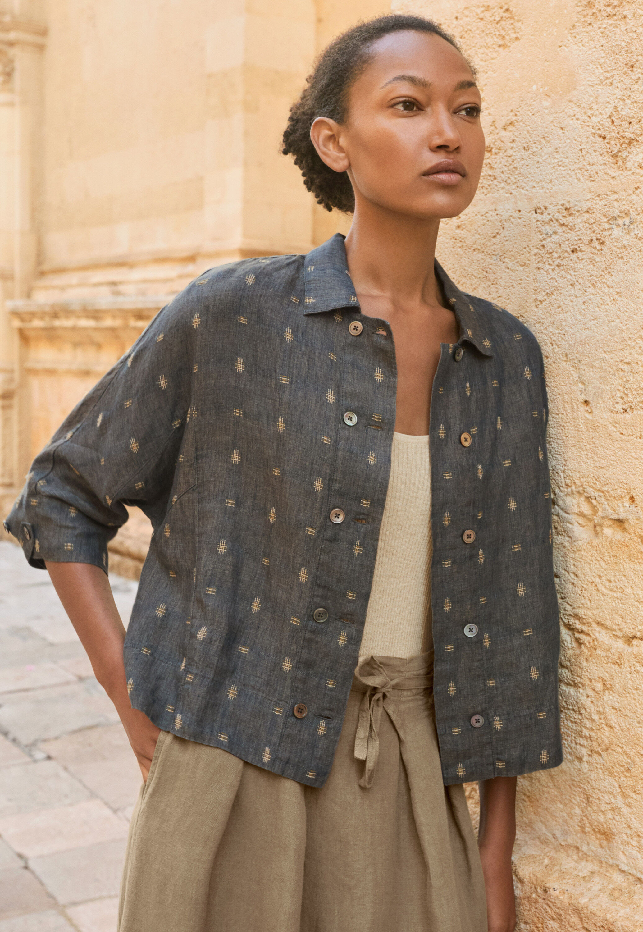 Clipped dobby blouse