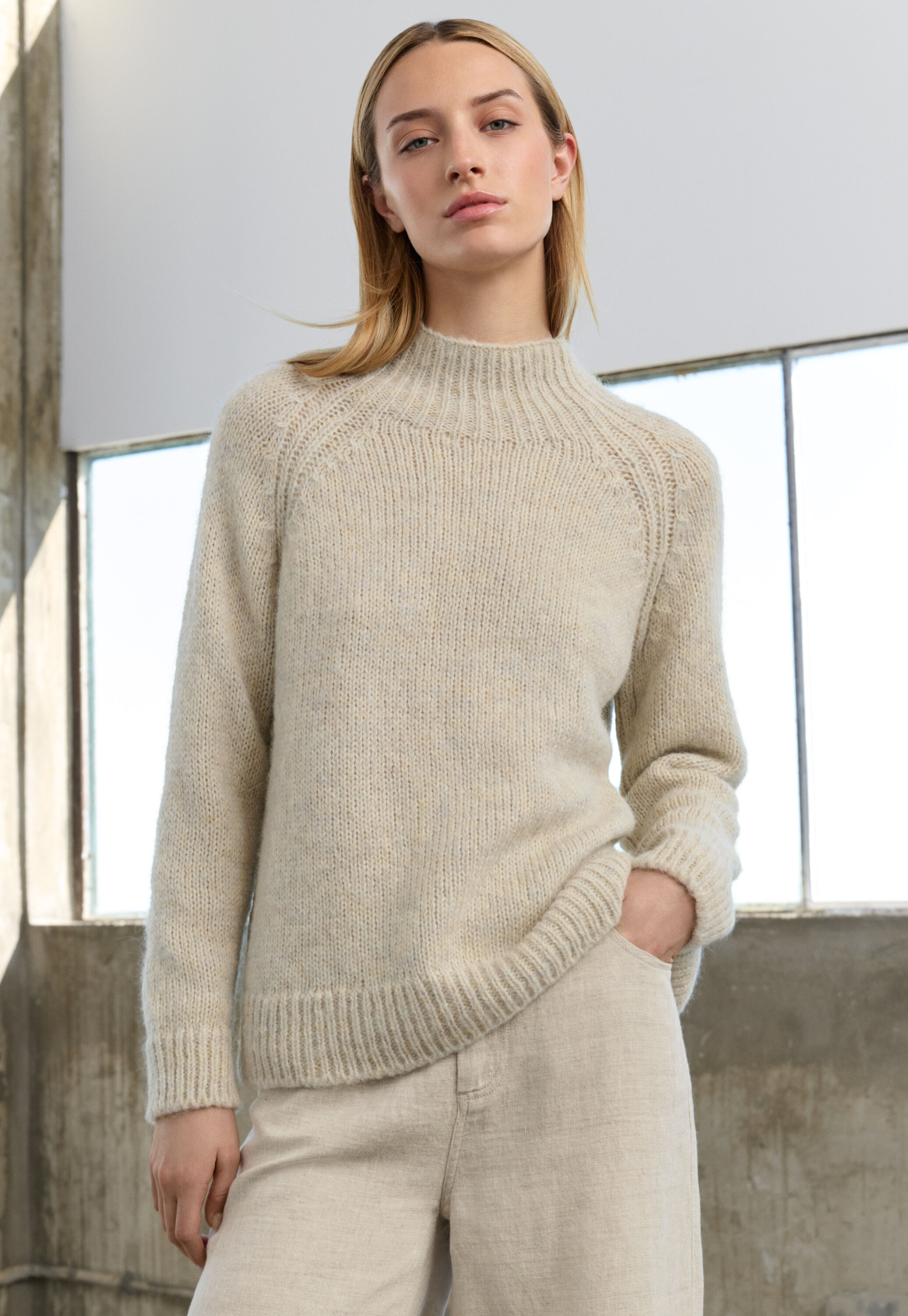Funnel-neck sweater, Natural stone, large