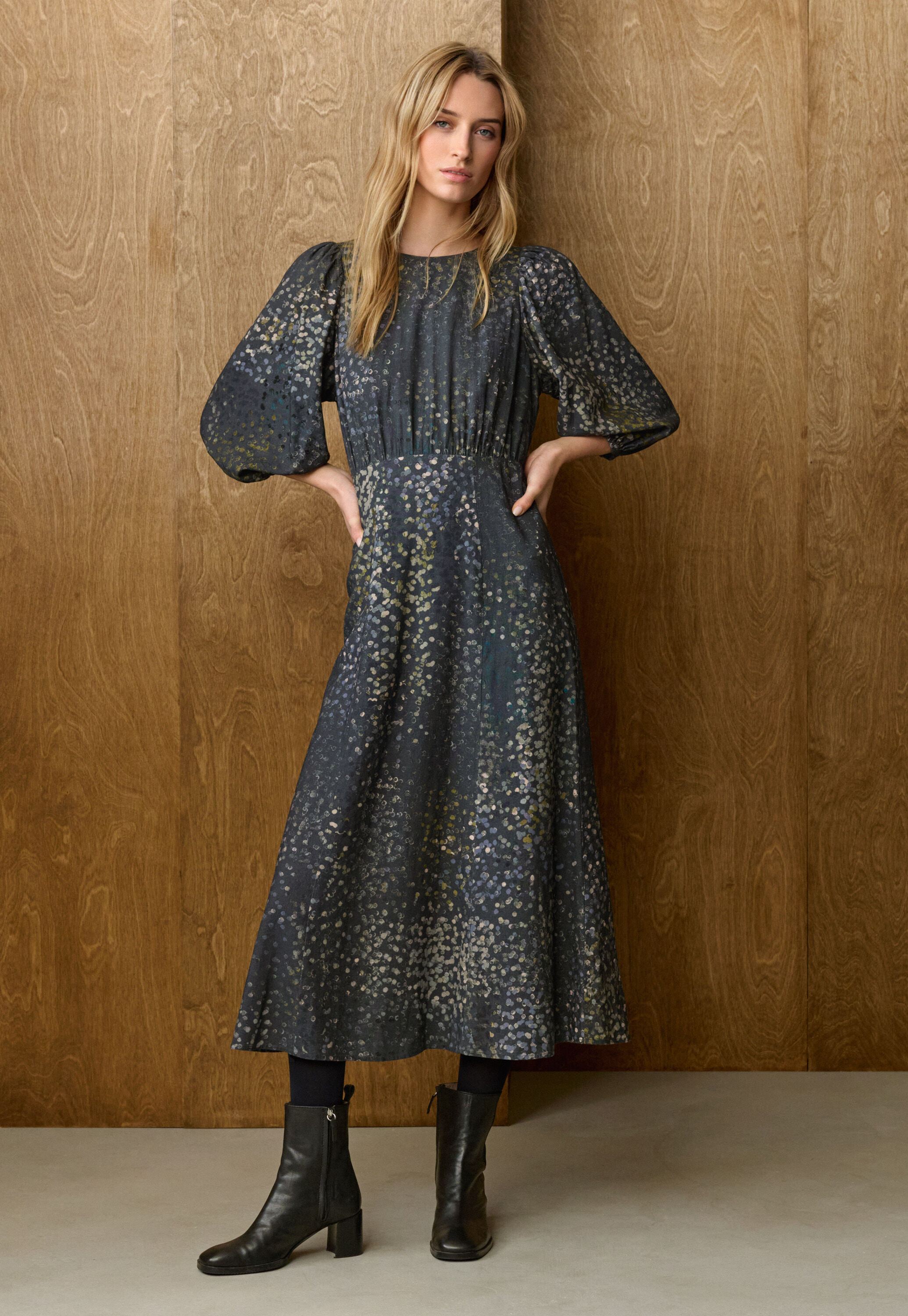Cord funnel-neck dress