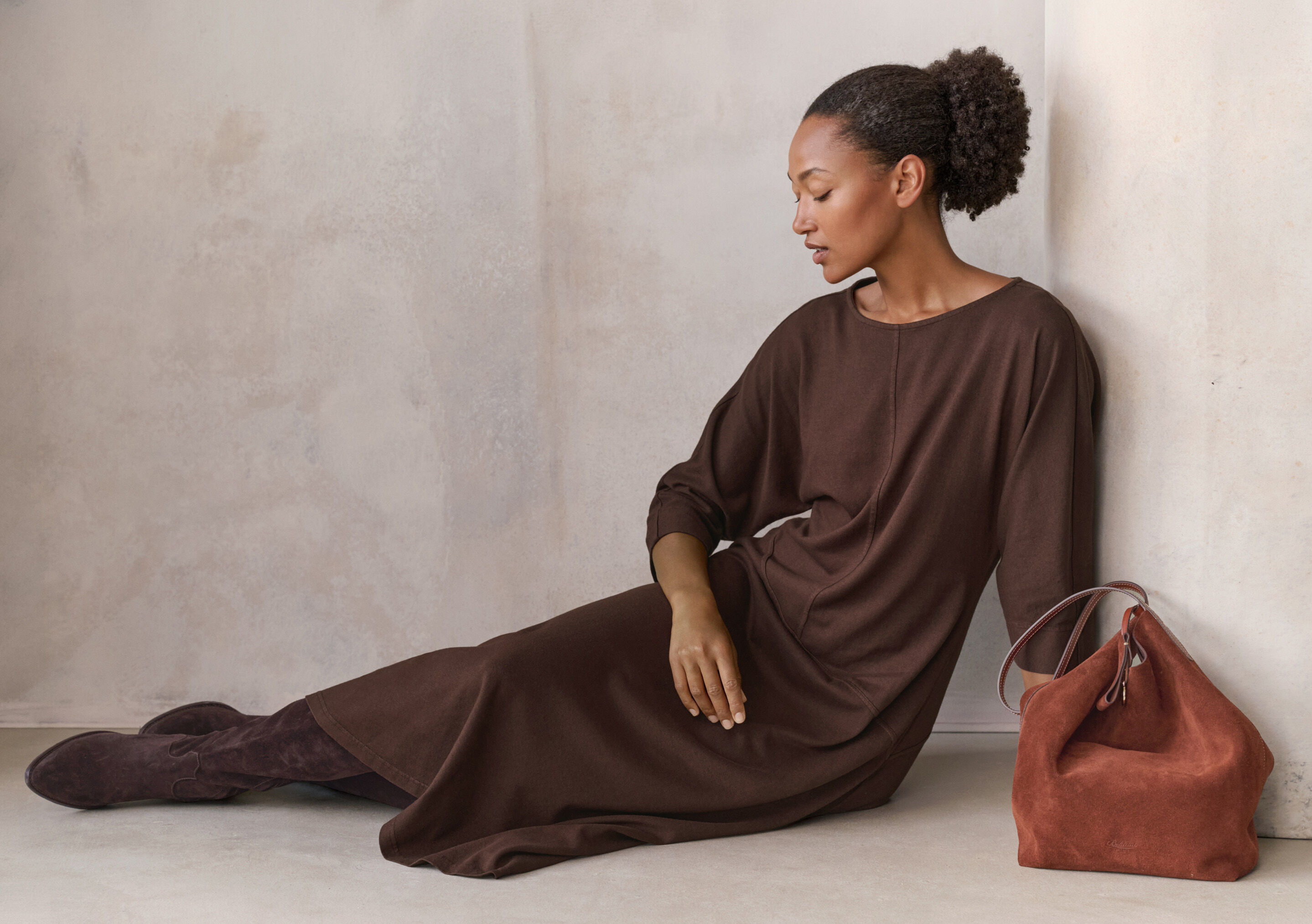 Cord funnel-neck dress