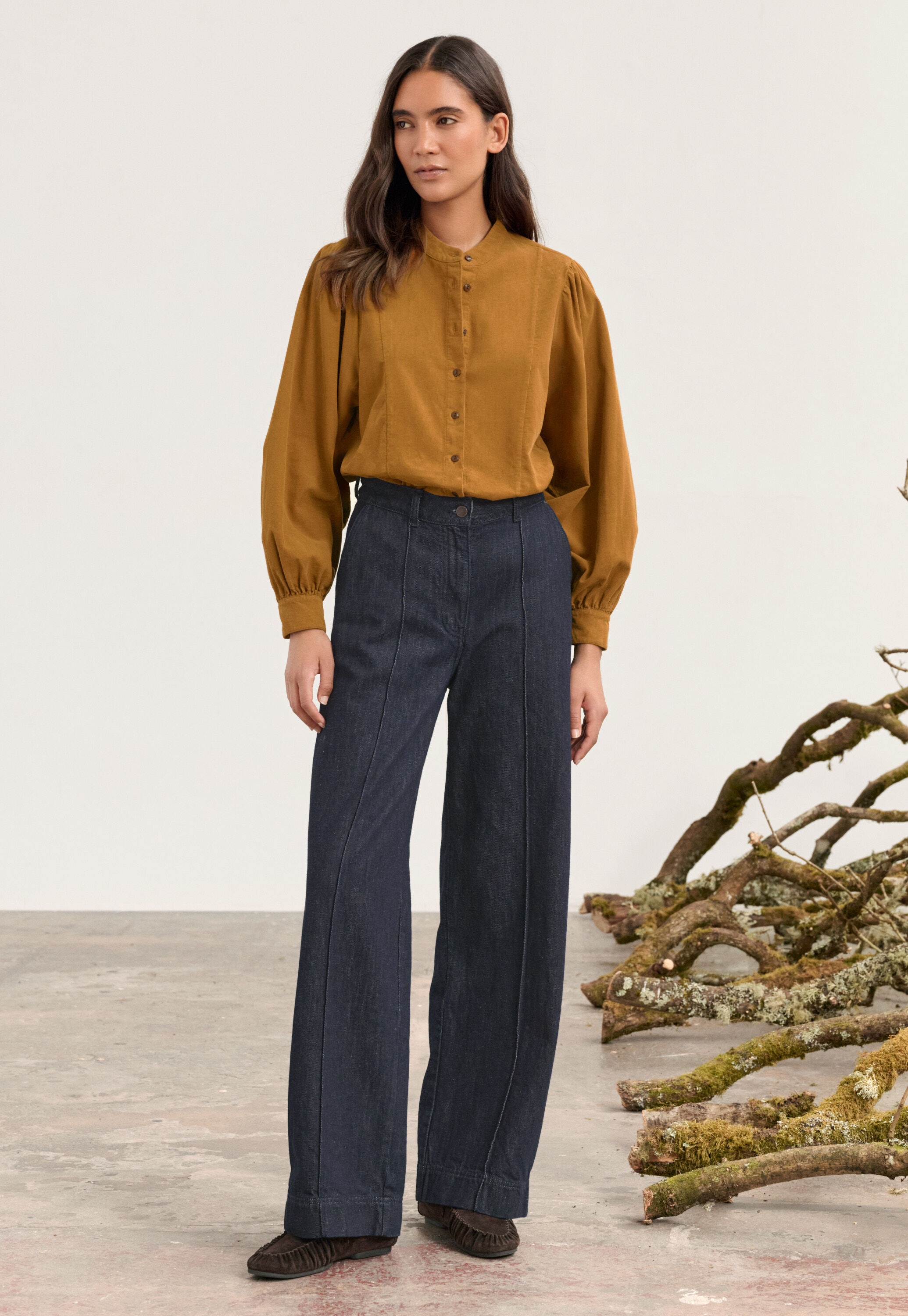 Gathered sleeve blouse, Gold, large