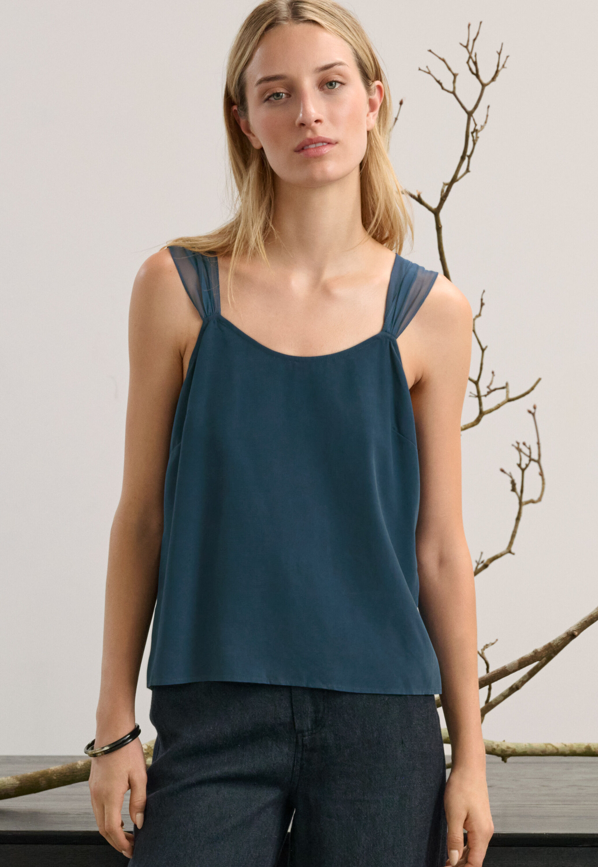 Chiffon strap camisole, Dark teal, large